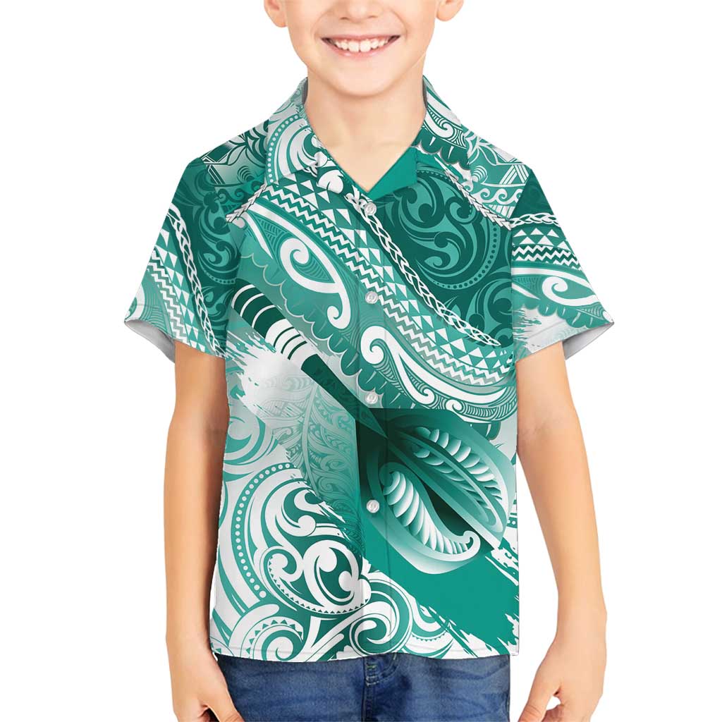 Personalised New Zealand Aotearoa Darts Masters Family Matching Long Sleeve Bodycon Dress and Hawaiian Shirt Maori Art Tattoo with Tribal Dart Symbol Teal Color LT03 Son's Shirt Teal - Polynesian Pride