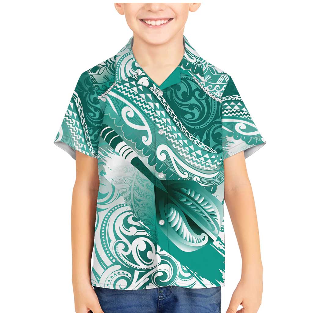 Personalised New Zealand Aotearoa Darts Masters Family Matching Mermaid Dress and Hawaiian Shirt Maori Art Tattoo with Tribal Dart Symbol Teal Color LT03 Son's Shirt Teal - Polynesian Pride