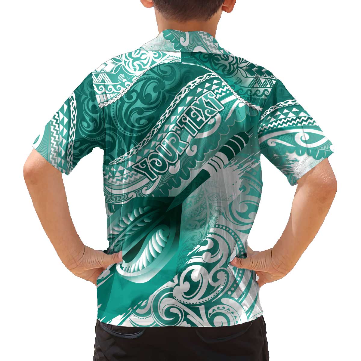 Personalised New Zealand Aotearoa Darts Masters Family Matching Off The Shoulder Long Sleeve Dress and Hawaiian Shirt Maori Art Tattoo with Tribal Dart Symbol Teal Color - Polynesian Pride