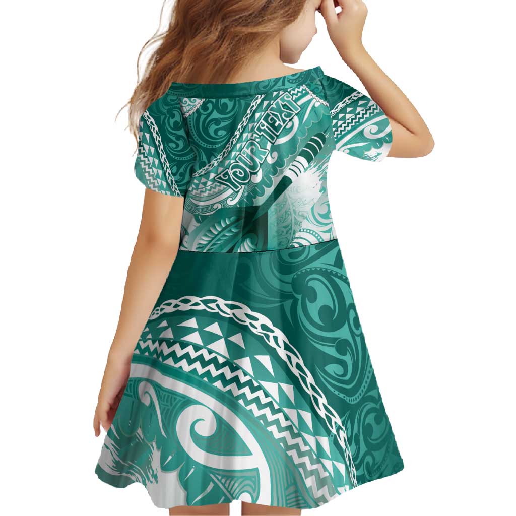 Personalised New Zealand Aotearoa Darts Masters Family Matching Off Shoulder Maxi Dress and Hawaiian Shirt Maori Art Tattoo with Tribal Dart Symbol Teal Color - Polynesian Pride