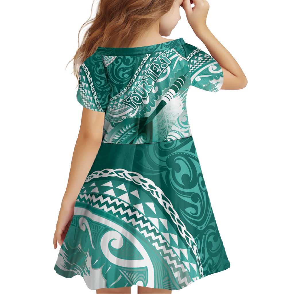 Personalised New Zealand Aotearoa Darts Masters Family Matching Short Sleeve Bodycon Dress and Hawaiian Shirt Maori Art Tattoo with Tribal Dart Symbol Teal Color LT03 - Polynesian Pride