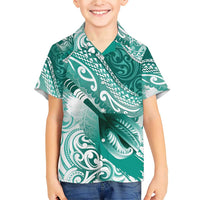 Personalised New Zealand Aotearoa Darts Masters Family Matching Short Sleeve Bodycon Dress and Hawaiian Shirt Maori Art Tattoo with Tribal Dart Symbol Teal Color LT03 Son's Shirt Teal - Polynesian Pride
