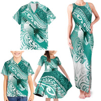 Personalised New Zealand Aotearoa Darts Masters Family Matching Tank Maxi Dress and Hawaiian Shirt Maori Art Tattoo with Tribal Dart Symbol Teal Color - Polynesian Pride