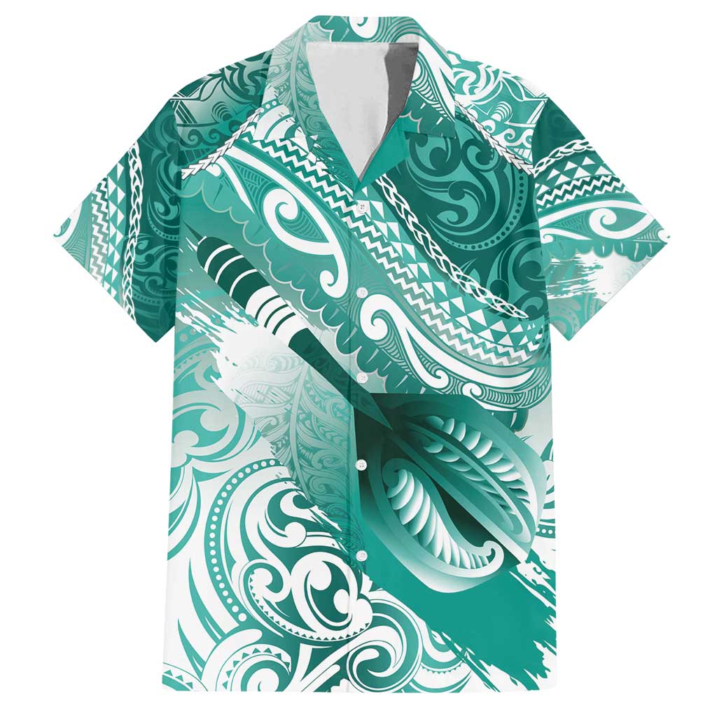Personalised New Zealand Aotearoa Darts Masters Family Matching Tank Maxi Dress and Hawaiian Shirt Maori Art Tattoo with Tribal Dart Symbol Teal Color - Polynesian Pride