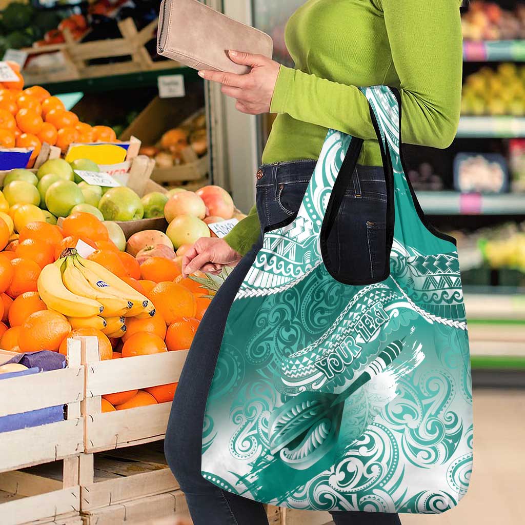 Personalised New Zealand Aotearoa Darts Masters Grocery Bag Maori Art Tattoo with Tribal Dart Symbol Teal Color - Polynesian Pride