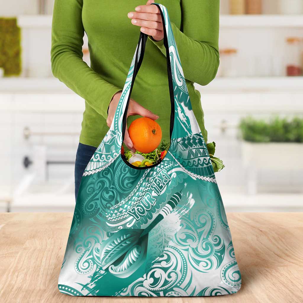 Personalised New Zealand Aotearoa Darts Masters Grocery Bag Maori Art Tattoo with Tribal Dart Symbol Teal Color - Polynesian Pride
