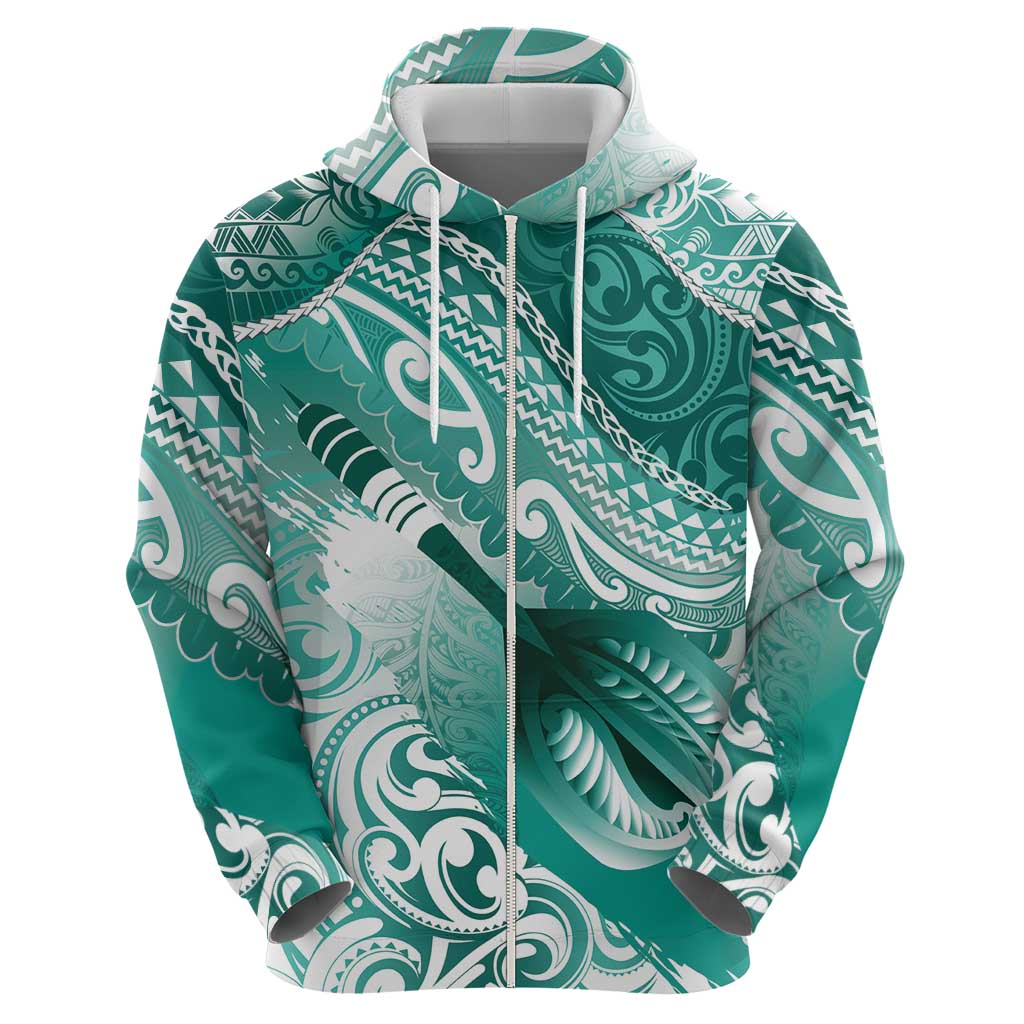 Personalised New Zealand Aotearoa Darts Masters Hoodie Maori Art Tattoo with Tribal Dart Symbol Teal Color - Polynesian Pride
