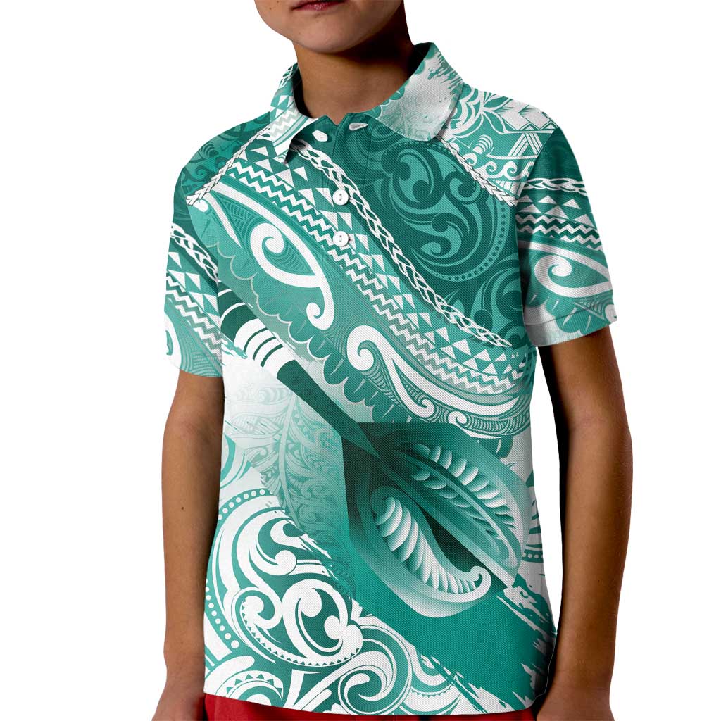 Personalised New Zealand Aotearoa Darts Masters Kid Polo Shirt Maori Art Tattoo with Tribal Dart Symbol Teal Color - Polynesian Pride