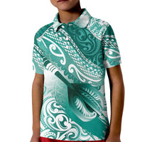 Personalised New Zealand Aotearoa Darts Masters Kid Polo Shirt Maori Art Tattoo with Tribal Dart Symbol Teal Color - Polynesian Pride
