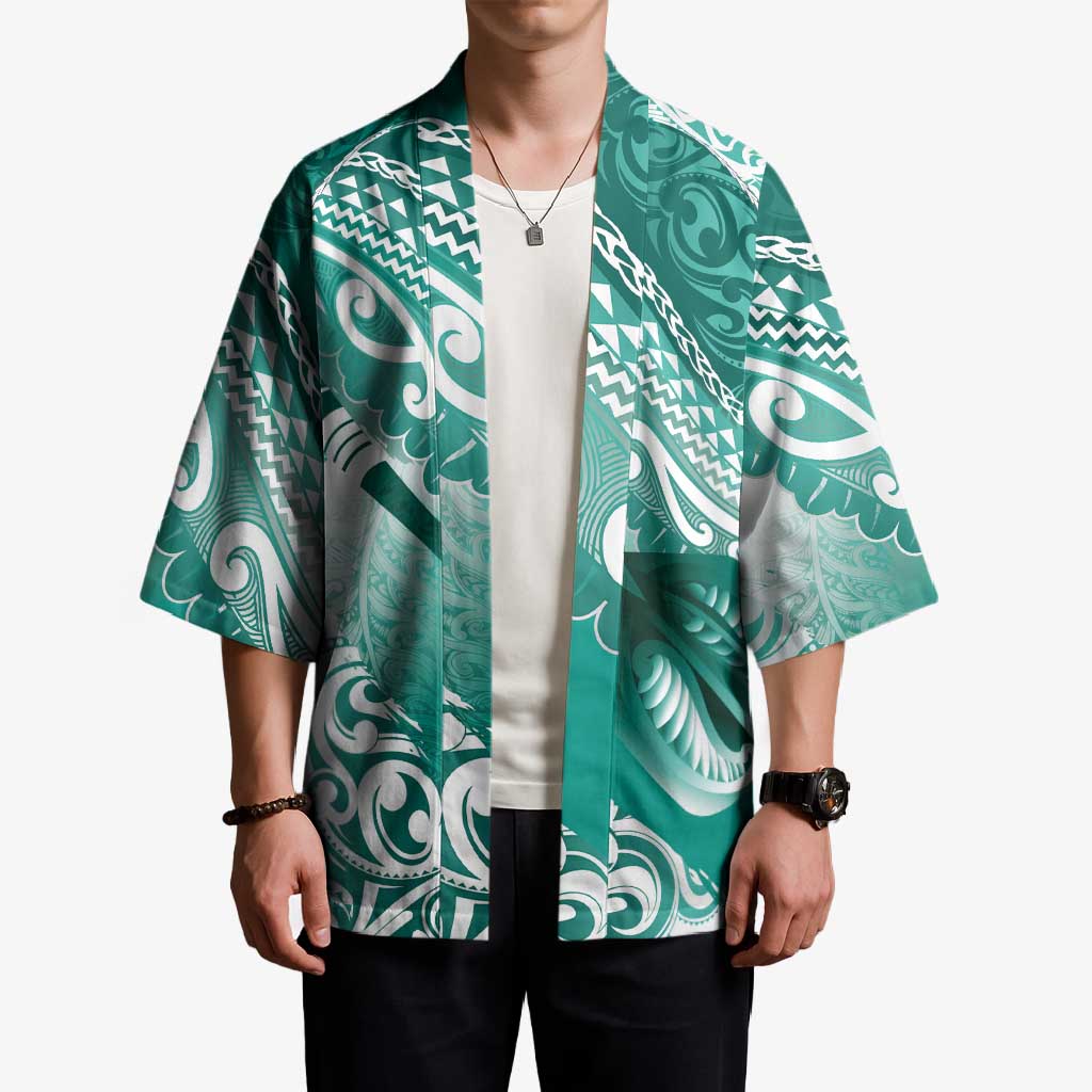 Personalised New Zealand Aotearoa Darts Masters Kimono Maori Art Tattoo with Tribal Dart Symbol Teal Color - Polynesian Pride