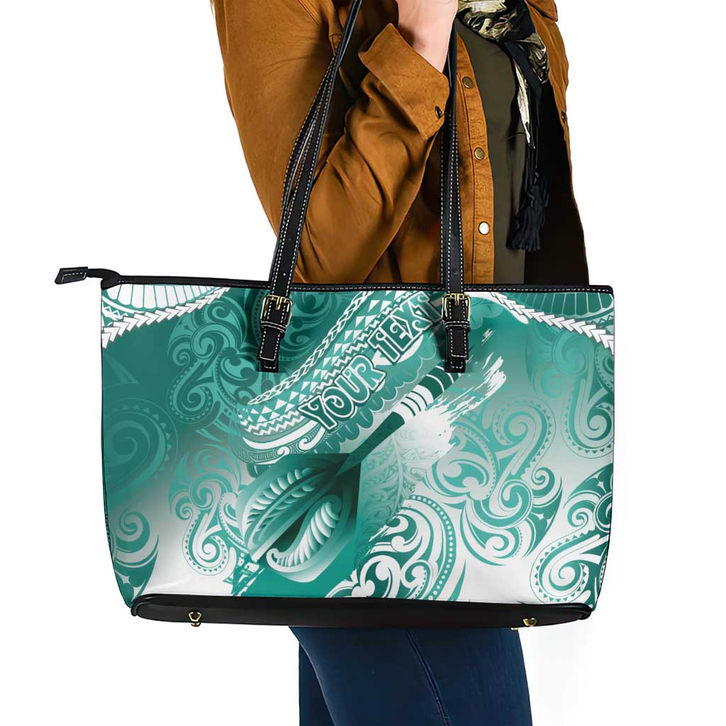 Personalised New Zealand Aotearoa Darts Masters Leather Tote Bag Maori Art Tattoo with Tribal Dart Symbol Teal Color - Polynesian Pride