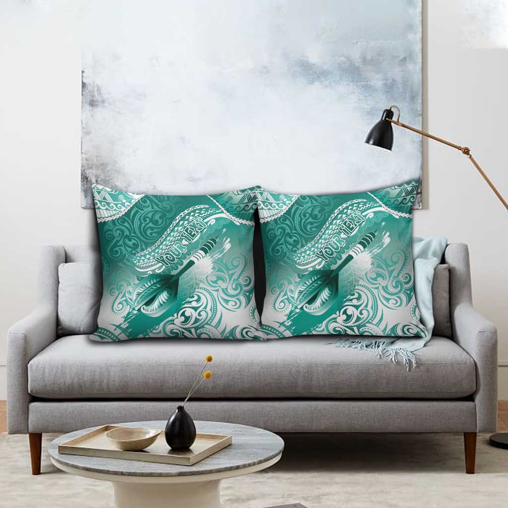 Personalised New Zealand Aotearoa Darts Masters Pillow Cover Maori Art Tattoo with Tribal Dart Symbol Teal Color - Polynesian Pride