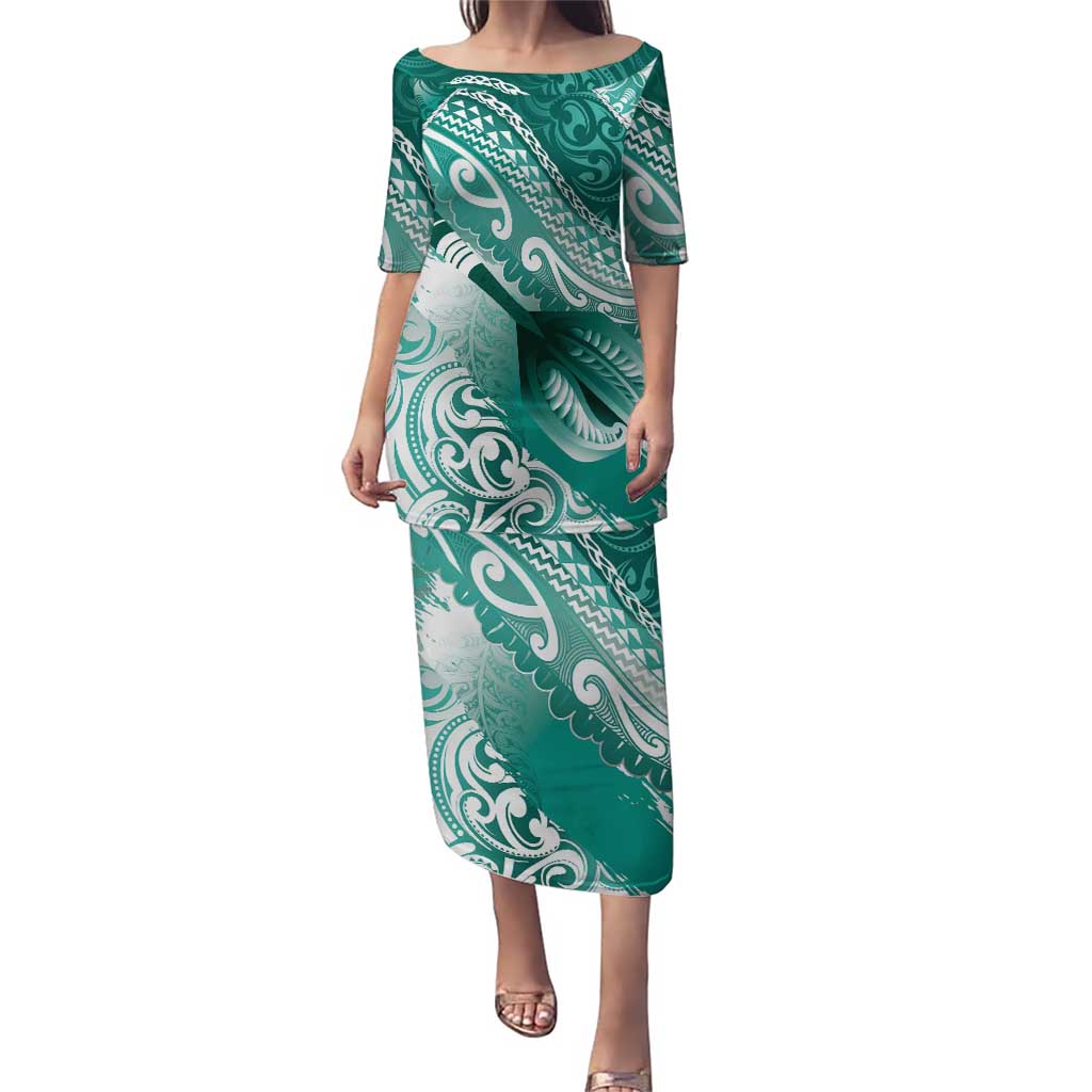 Personalised New Zealand Aotearoa Darts Masters Puletasi Maori Art Tattoo with Tribal Dart Symbol Teal Color - Polynesian Pride