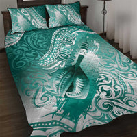Personalised New Zealand Aotearoa Darts Masters Quilt Bed Set Maori Art Tattoo with Tribal Dart Symbol Teal Color - Polynesian Pride