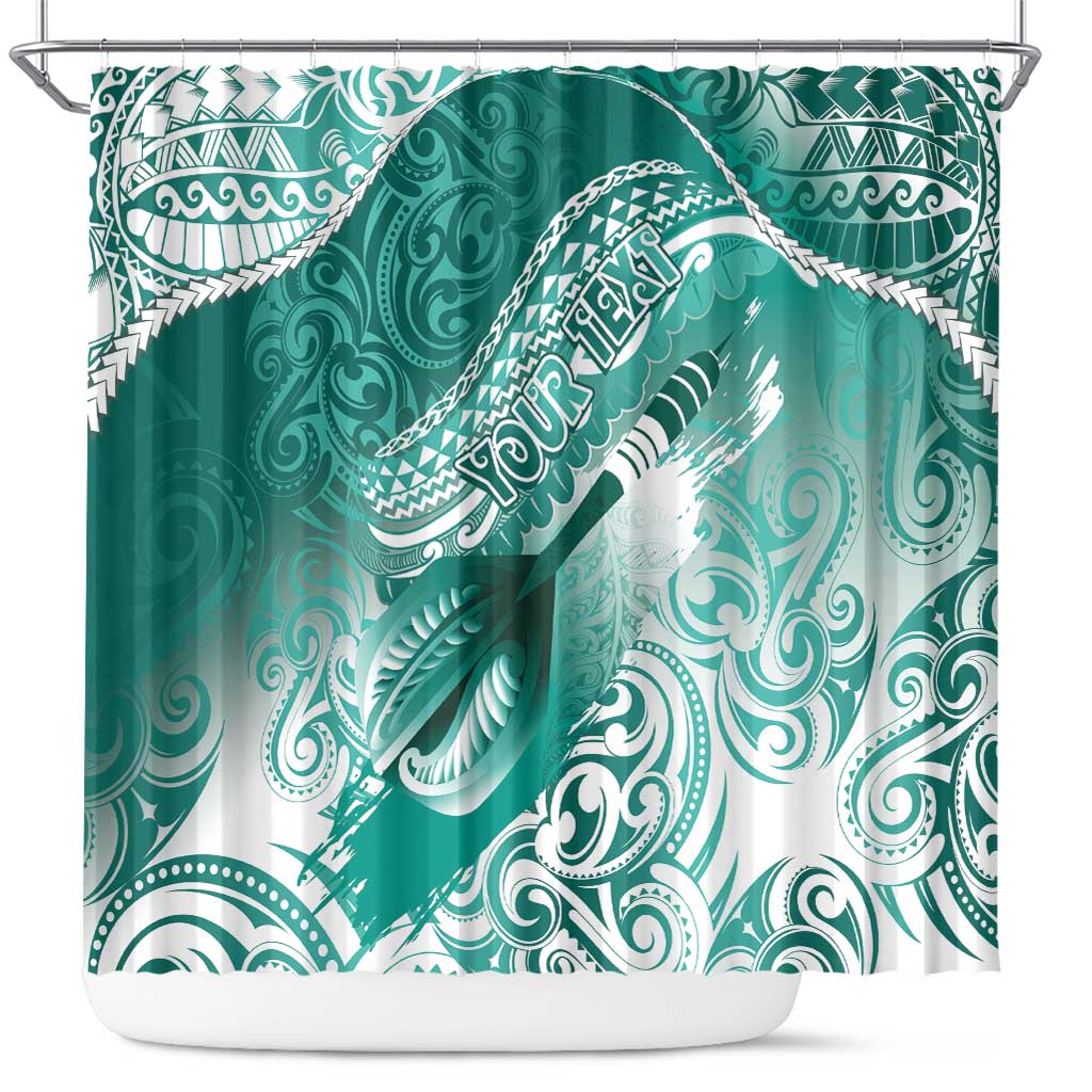 Personalised New Zealand Aotearoa Darts Masters Shower Curtain Maori Art Tattoo with Tribal Dart Symbol Teal Color - Polynesian Pride