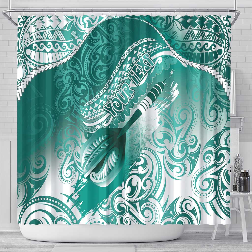 Personalised New Zealand Aotearoa Darts Masters Shower Curtain Maori Art Tattoo with Tribal Dart Symbol Teal Color - Polynesian Pride