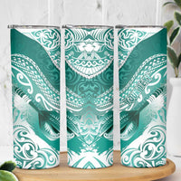 Personalised New Zealand Aotearoa Darts Masters Skinny Tumbler Maori Art Tattoo with Tribal Dart Symbol Teal Color - Polynesian Pride