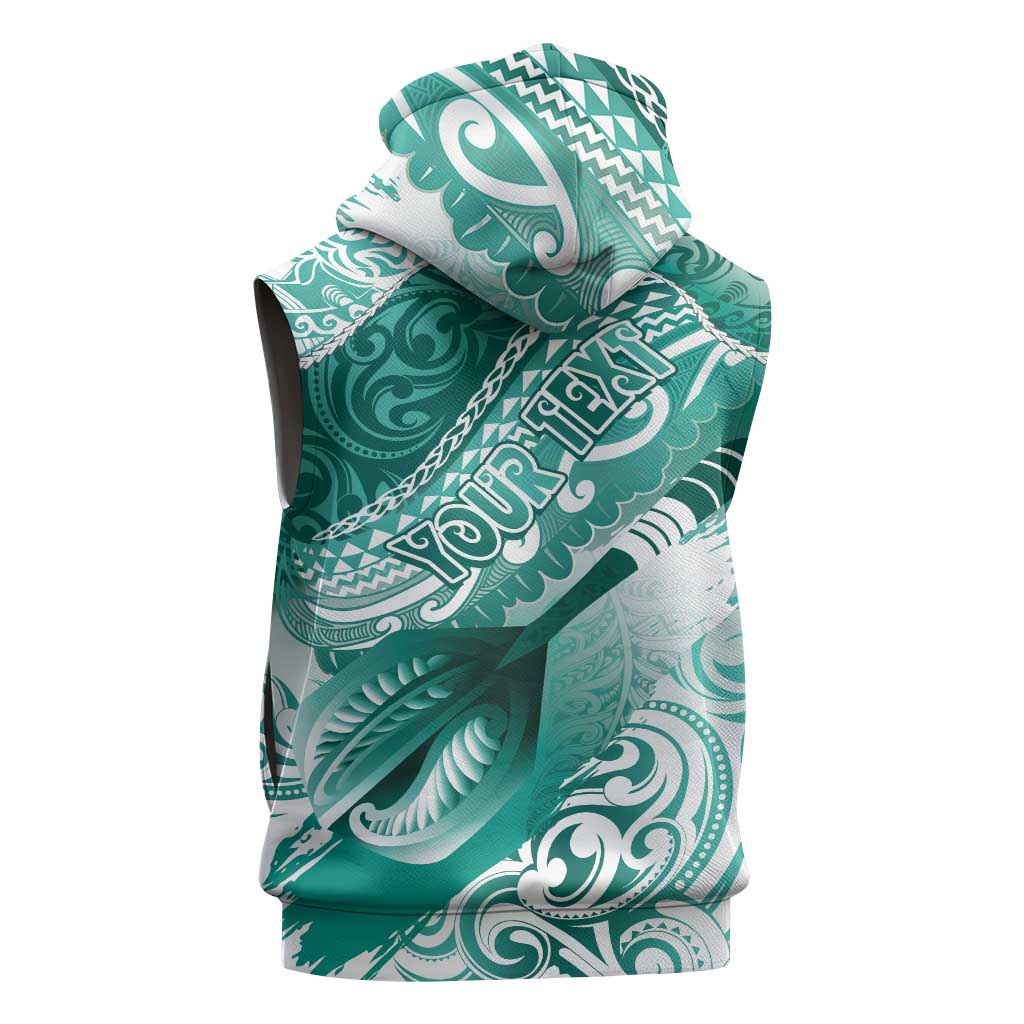 Personalised New Zealand Aotearoa Darts Masters Sleeveless Hoodie Maori Art Tattoo with Tribal Dart Symbol Teal Color LT03 - Polynesian Pride