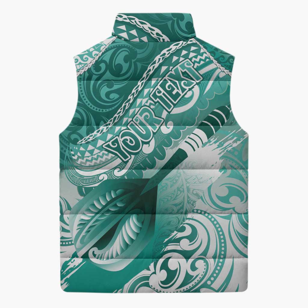 Personalised New Zealand Aotearoa Darts Masters Sleeveless Puffer Jacket Maori Art Tattoo with Tribal Dart Symbol Teal Color LT03 - Polynesian Pride