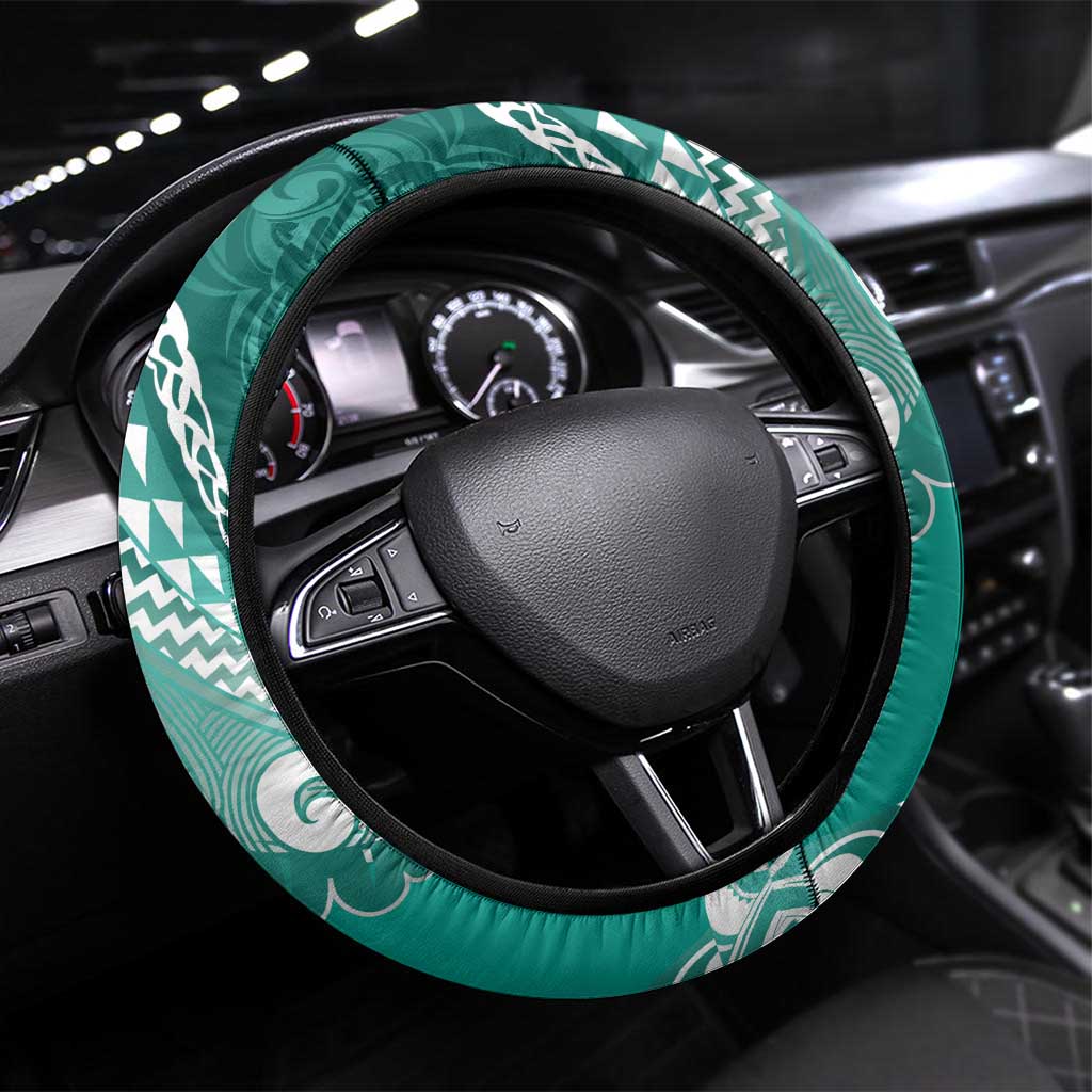New Zealand Aotearoa Darts Masters Steering Wheel Cover Maori Art Tattoo with Tribal Dart Symbol Teal Color - Polynesian Pride