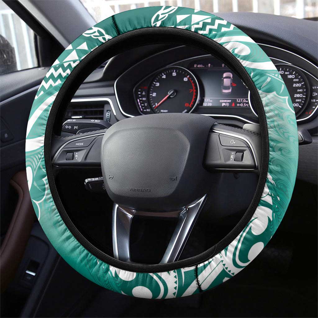 New Zealand Aotearoa Darts Masters Steering Wheel Cover Maori Art Tattoo with Tribal Dart Symbol Teal Color - Polynesian Pride