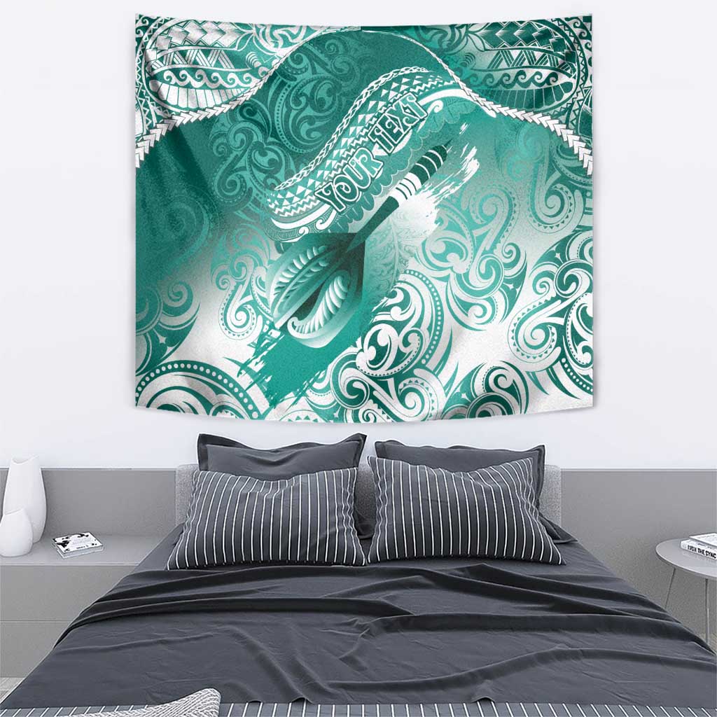 Personalised New Zealand Aotearoa Darts Masters Tapestry Maori Art Tattoo with Tribal Dart Symbol Teal Color - Polynesian Pride