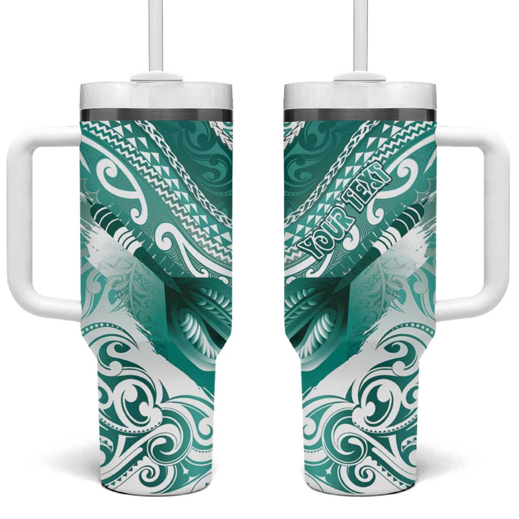 Personalised New Zealand Aotearoa Darts Masters Tumbler With Handle Maori Art Tattoo with Tribal Dart Symbol Teal Color - Polynesian Pride