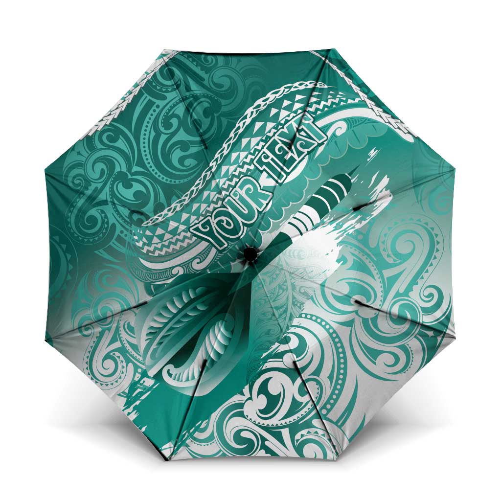 Personalised New Zealand Aotearoa Darts Masters Umbrella Maori Art Tattoo with Tribal Dart Symbol Teal Color - Polynesian Pride