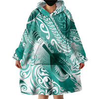 Personalised New Zealand Aotearoa Darts Masters Wearable Blanket Hoodie Maori Art Tattoo with Tribal Dart Symbol Teal Color - Polynesian Pride