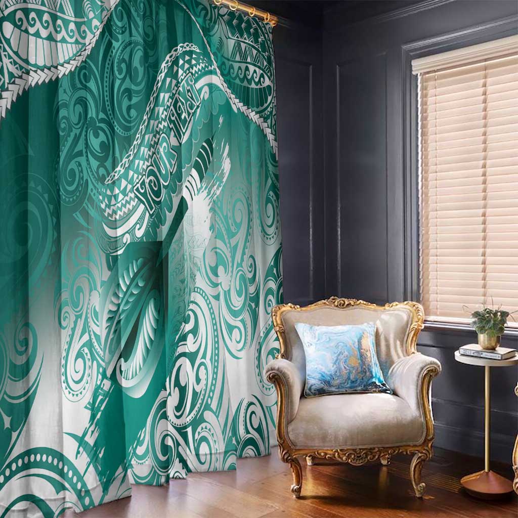 Personalised New Zealand Aotearoa Darts Masters Window Curtain Maori Art Tattoo with Tribal Dart Symbol Teal Color - Polynesian Pride