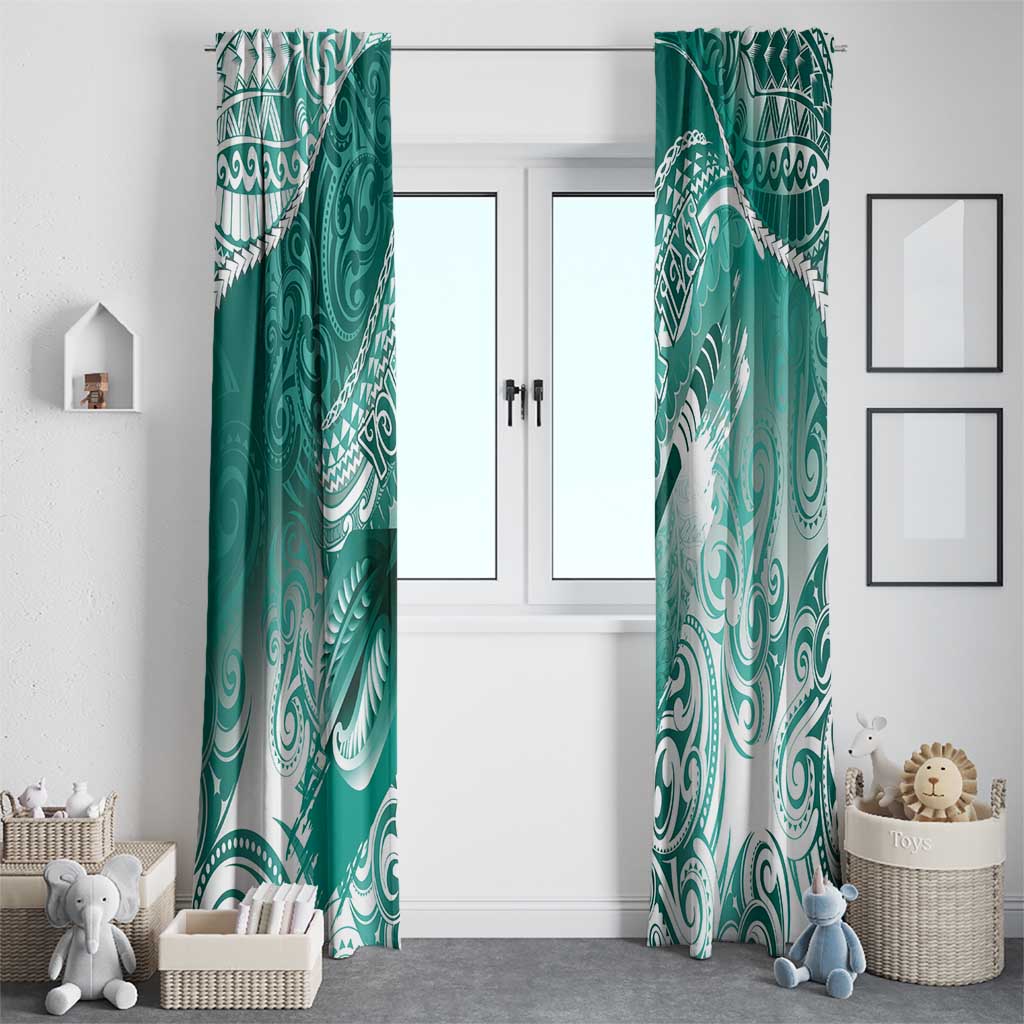 Personalised New Zealand Aotearoa Darts Masters Window Curtain Maori Art Tattoo with Tribal Dart Symbol Teal Color - Polynesian Pride