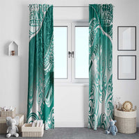 Personalised New Zealand Aotearoa Darts Masters Window Curtain Maori Art Tattoo with Tribal Dart Symbol Teal Color - Polynesian Pride