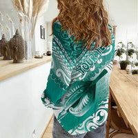 Personalised New Zealand Aotearoa Darts Masters Women Casual Shirt Maori Art Tattoo with Tribal Dart Symbol Teal Color - Polynesian Pride