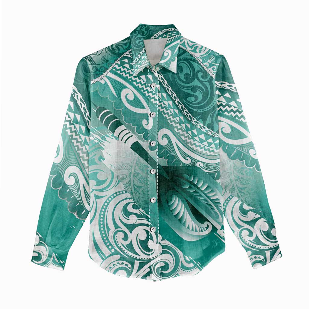 Personalised New Zealand Aotearoa Darts Masters Women Casual Shirt Maori Art Tattoo with Tribal Dart Symbol Teal Color - Polynesian Pride