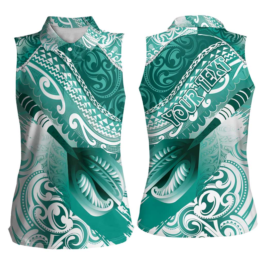 Personalised New Zealand Aotearoa Darts Masters Women Sleeveless Polo Shirt Maori Art Tattoo with Tribal Dart Symbol Teal Color - Polynesian Pride