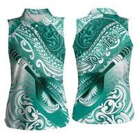 Personalised New Zealand Aotearoa Darts Masters Women Sleeveless Polo Shirt Maori Art Tattoo with Tribal Dart Symbol Teal Color - Polynesian Pride