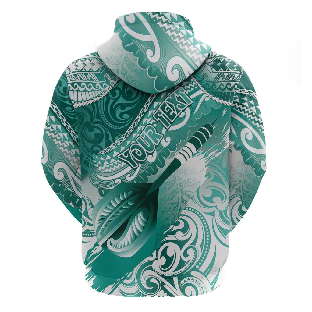 Personalised New Zealand Aotearoa Darts Masters Zip Hoodie Maori Art Tattoo with Tribal Dart Symbol Teal Color - Polynesian Pride