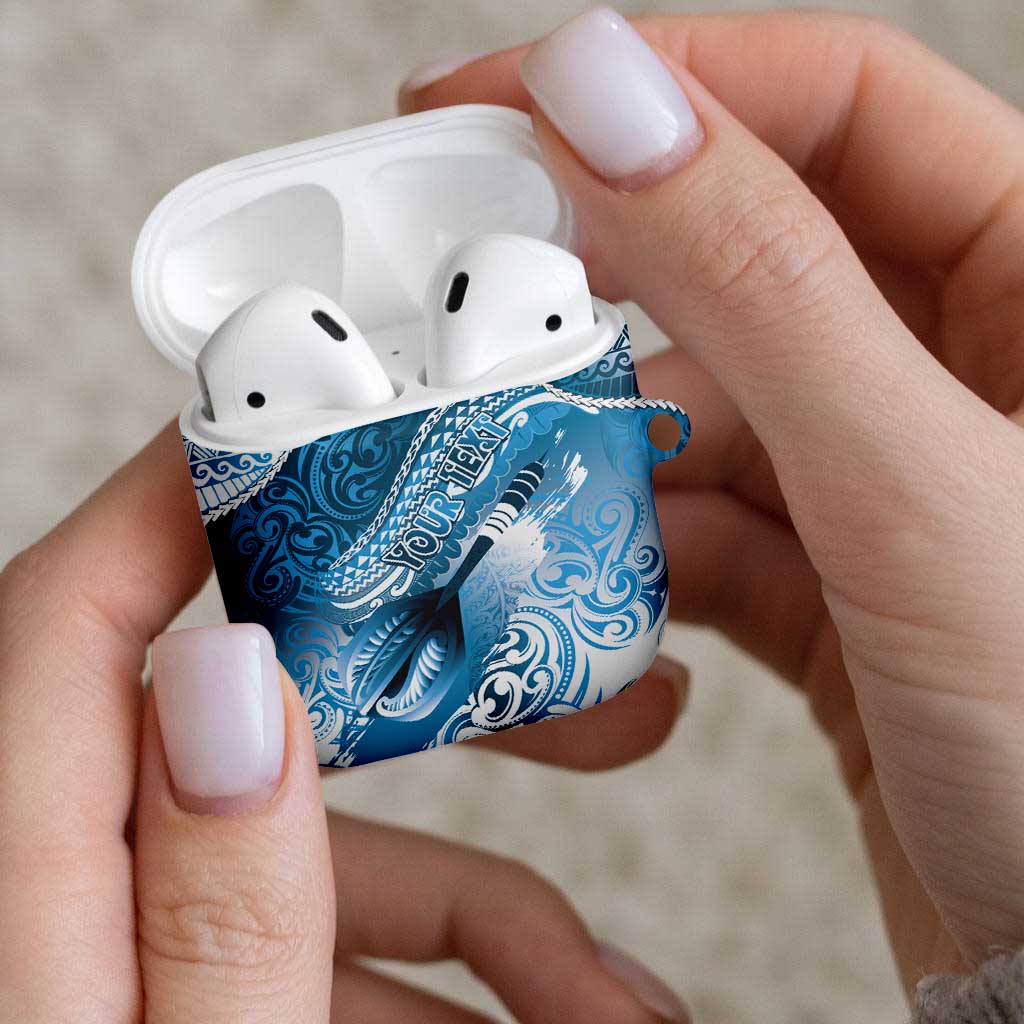 Personalised New Zealand Aotearoa Darts Masters AirPods Case Maori Art Tattoo with Tribal Dart Symbol Blue - Polynesian Pride