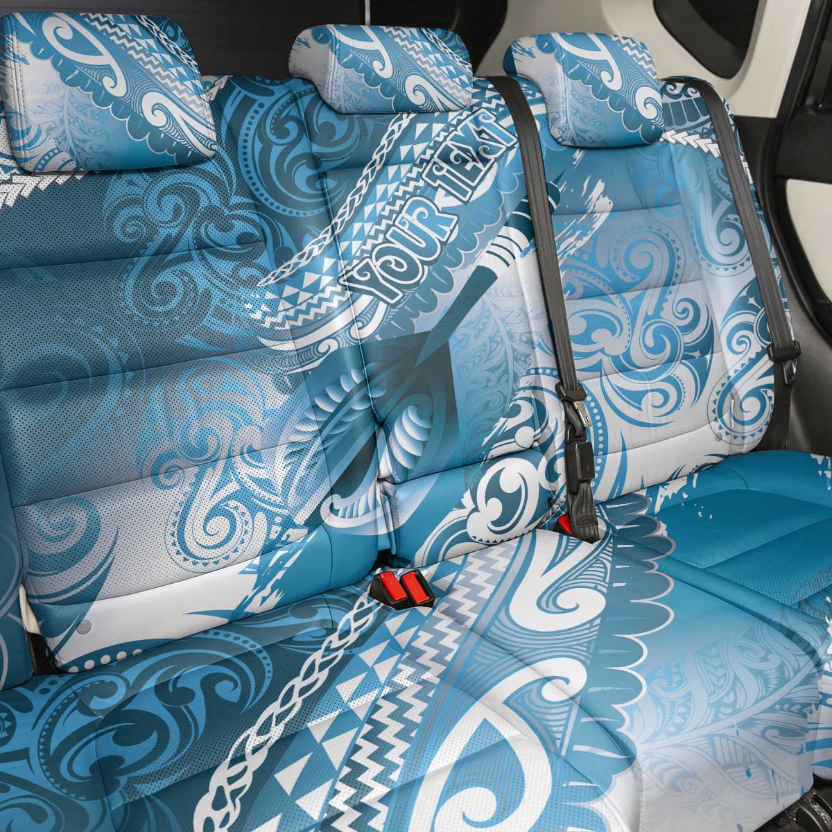 Personalised New Zealand Aotearoa Darts Masters Back Car Seat Cover Maori Art Tattoo with Tribal Dart Symbol Blue - Polynesian Pride