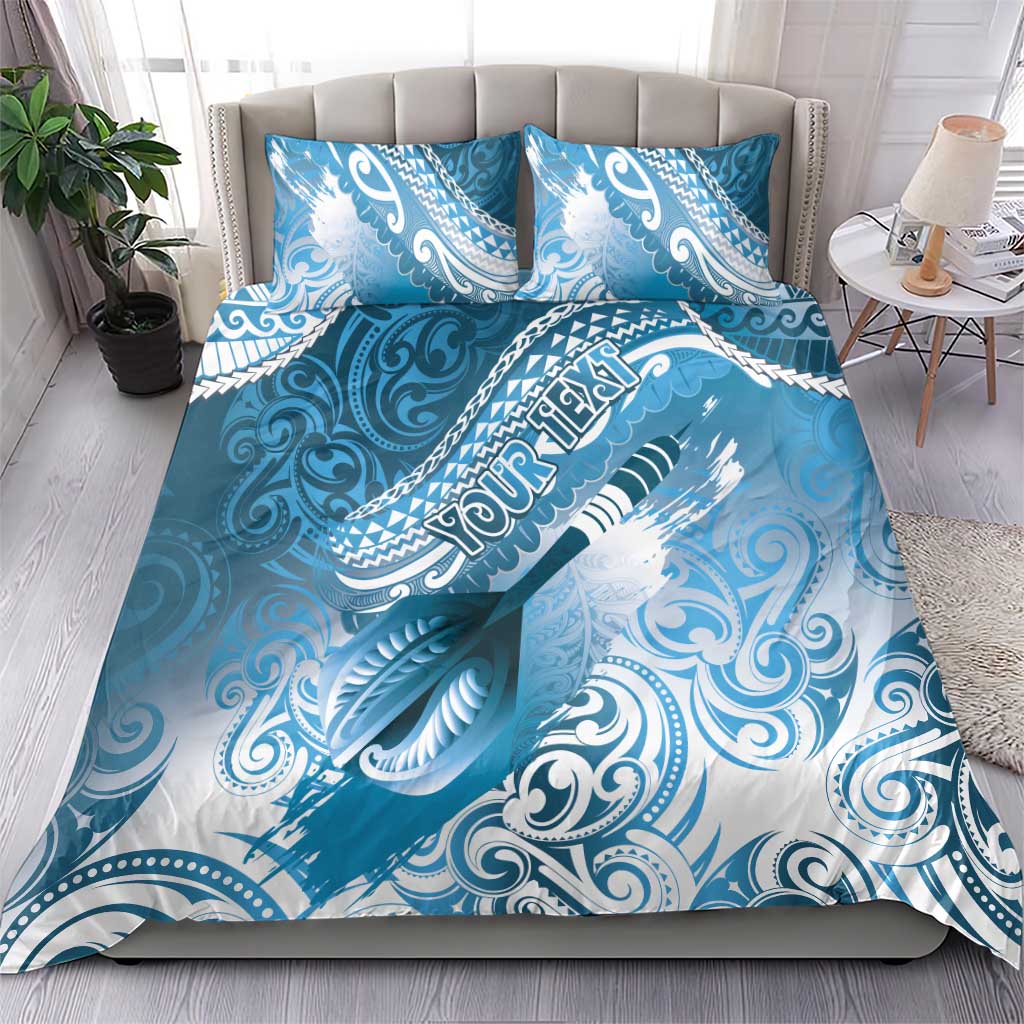 Personalised New Zealand Aotearoa Darts Masters Bedding Set Maori Art Tattoo with Tribal Dart Symbol Blue - Polynesian Pride