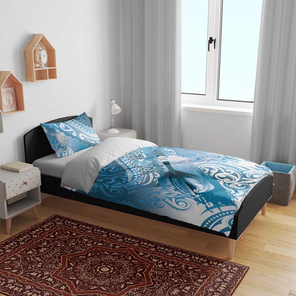Personalised New Zealand Aotearoa Darts Masters Bedding Set Maori Art Tattoo with Tribal Dart Symbol Blue - Polynesian Pride