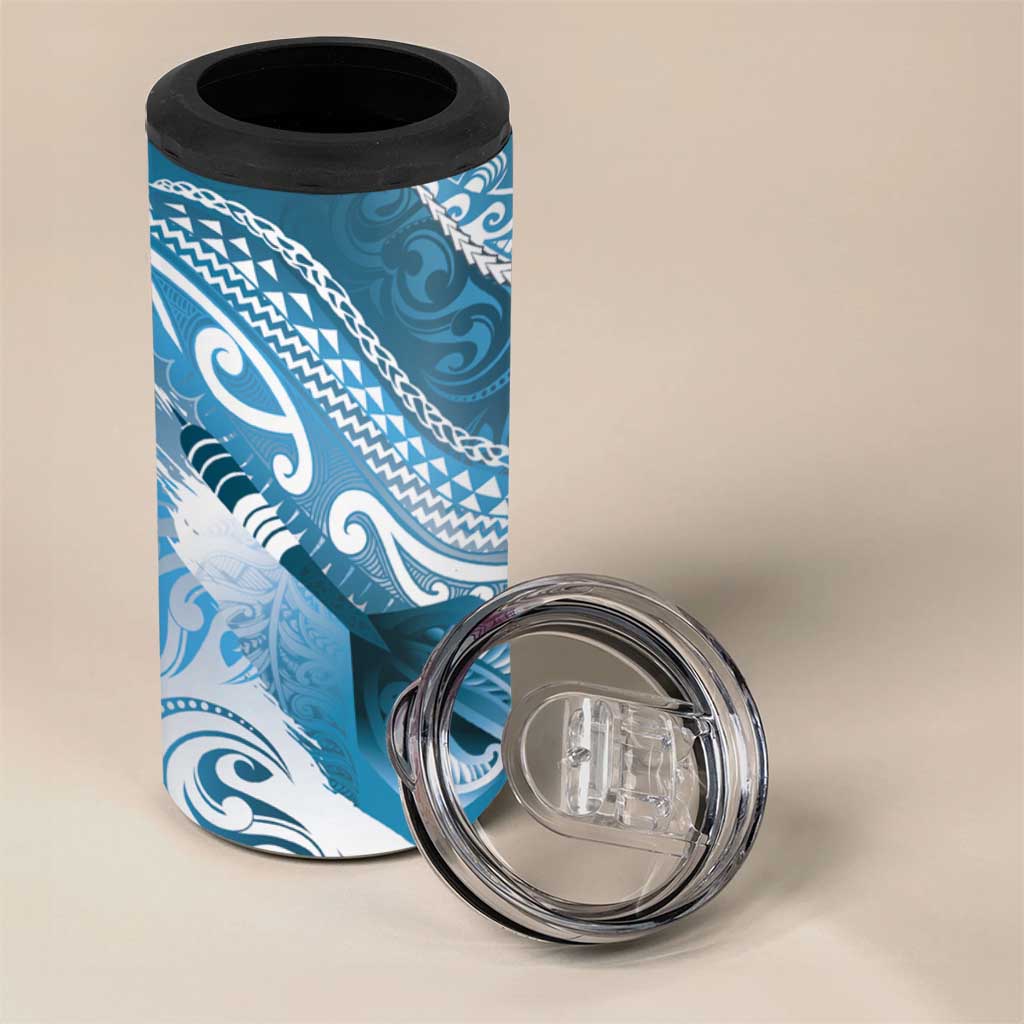 Personalised New Zealand Aotearoa Darts Masters 4 in 1 Can Cooler Tumbler Maori Art Tattoo with Tribal Dart Symbol Blue LT03 - Polynesian Pride