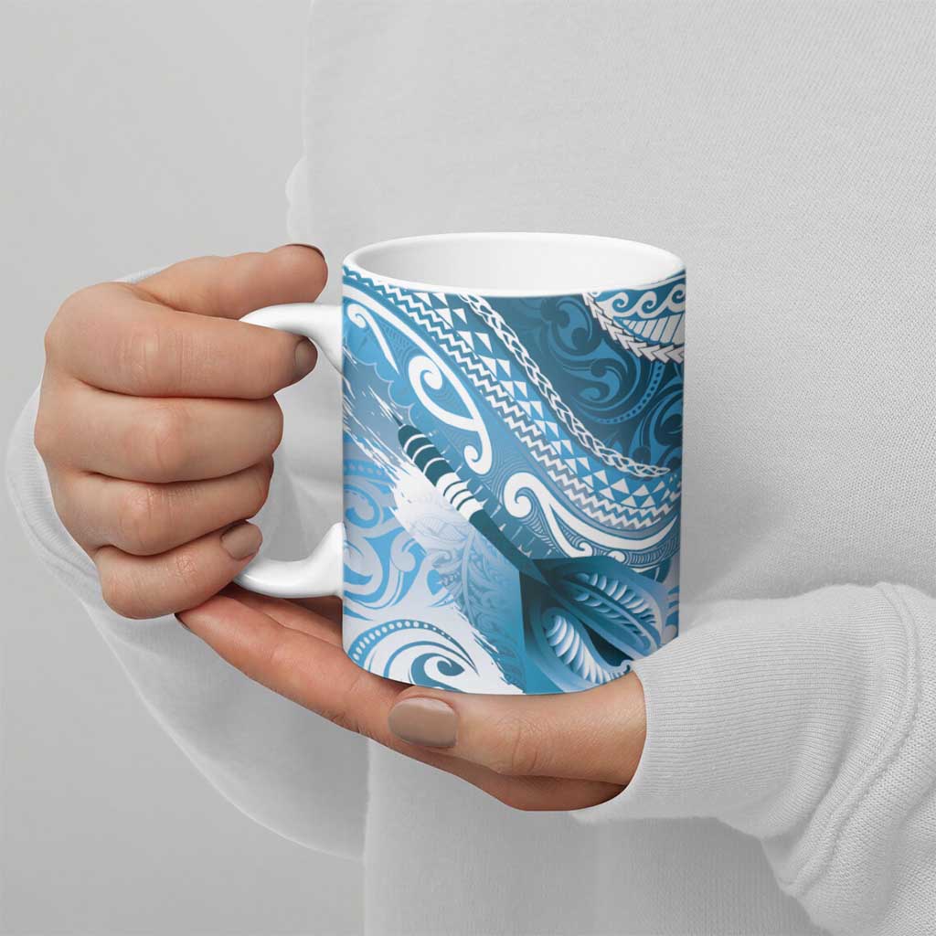 Personalised New Zealand Aotearoa Darts Masters Ceramic Mug Maori Art Tattoo with Tribal Dart Symbol Blue - Polynesian Pride