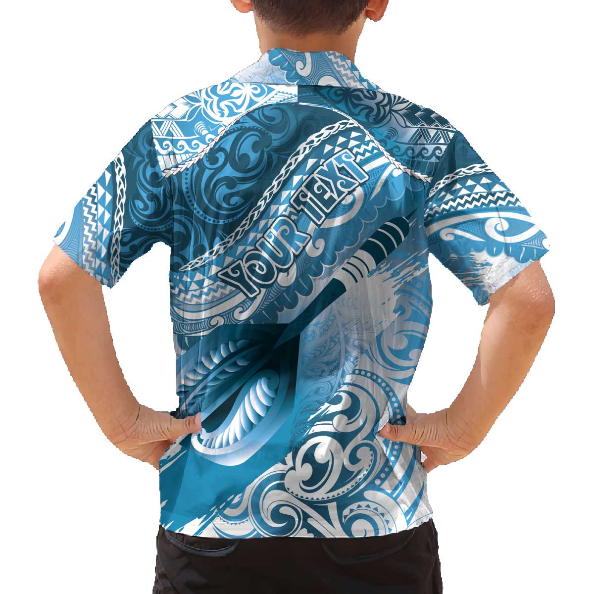 Personalised New Zealand Aotearoa Darts Masters Family Matching Off The Shoulder Long Sleeve Dress and Hawaiian Shirt Maori Art Tattoo with Tribal Dart Symbol Blue - Polynesian Pride