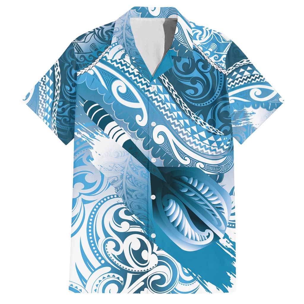 Personalised New Zealand Aotearoa Darts Masters Family Matching Tank Maxi Dress and Hawaiian Shirt Maori Art Tattoo with Tribal Dart Symbol Blue - Polynesian Pride