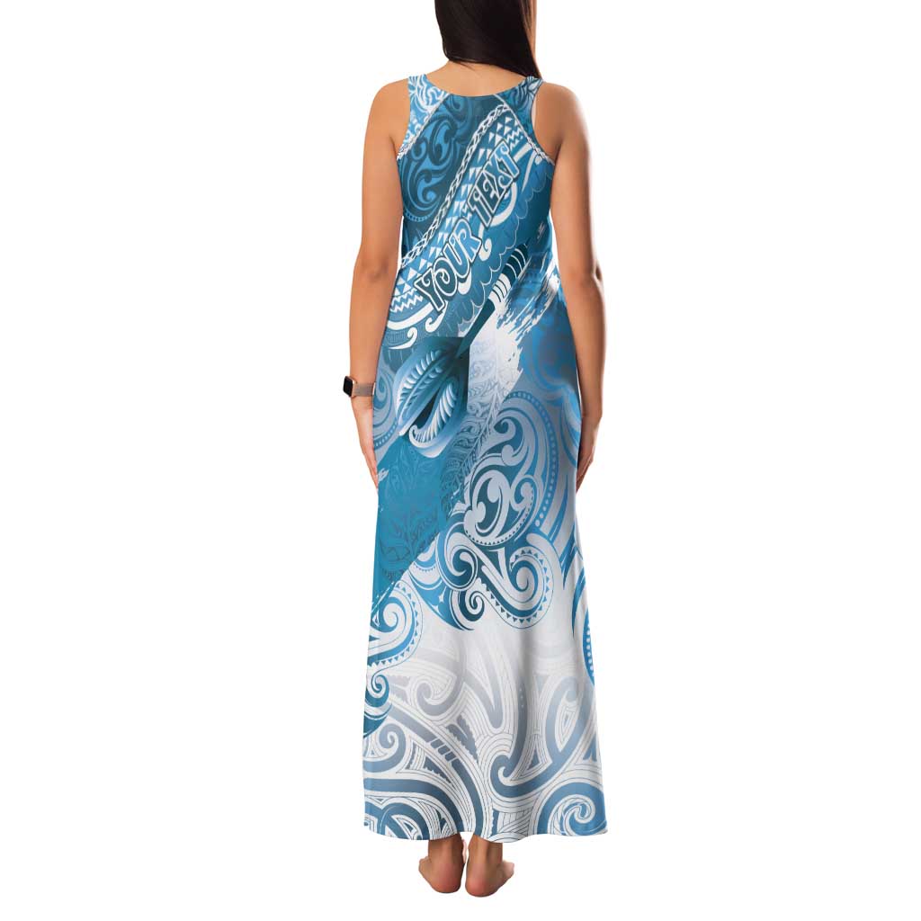 Personalised New Zealand Aotearoa Darts Masters Family Matching Tank Maxi Dress and Hawaiian Shirt Maori Art Tattoo with Tribal Dart Symbol Blue - Polynesian Pride