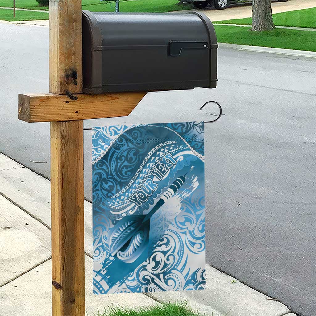 Personalised New Zealand Aotearoa Darts Masters Garden Flag Maori Art Tattoo with Tribal Dart Symbol Blue - Polynesian Pride