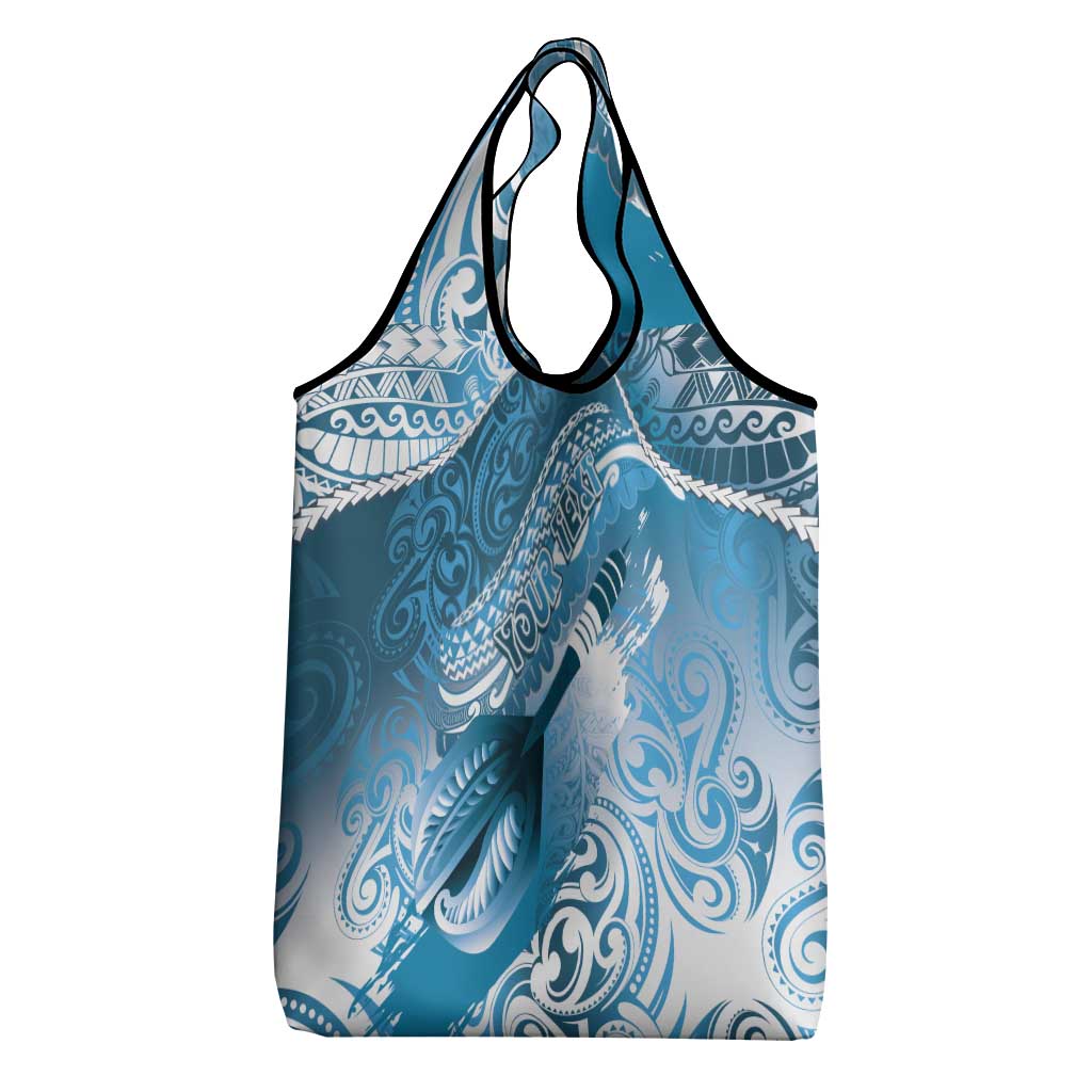 Personalised New Zealand Aotearoa Darts Masters Grocery Bag Maori Art Tattoo with Tribal Dart Symbol Blue - Polynesian Pride