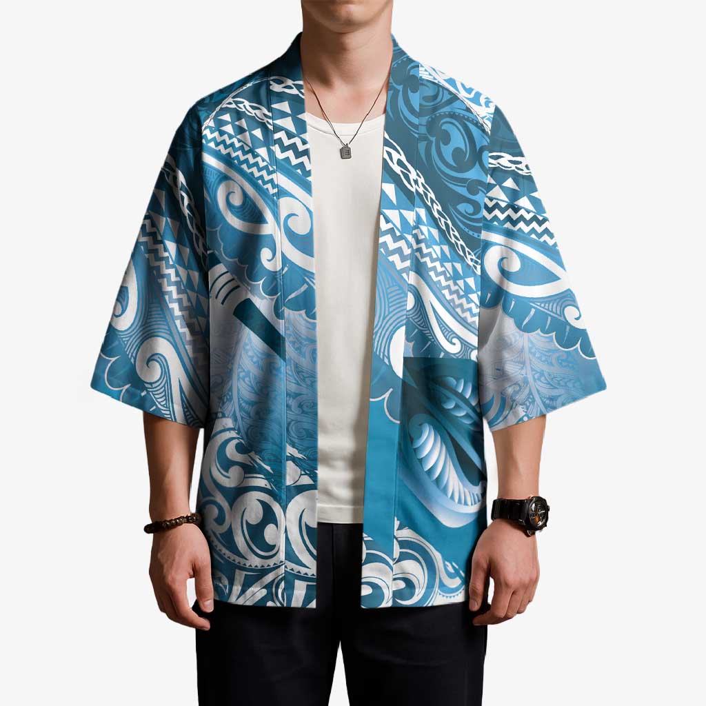 Personalised New Zealand Aotearoa Darts Masters Kimono Maori Art Tattoo with Tribal Dart Symbol Blue - Polynesian Pride