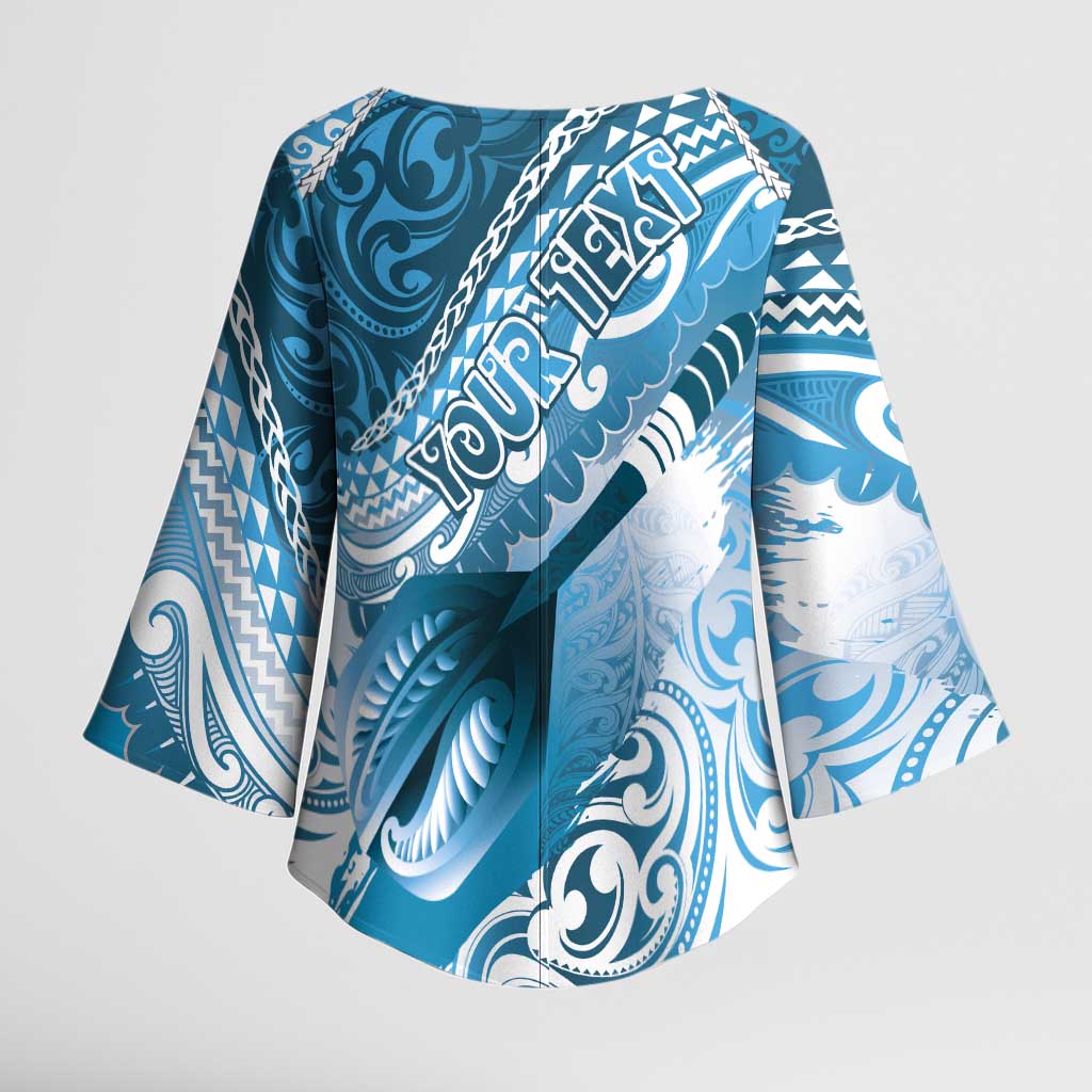 Personalised New Zealand Aotearoa Darts Masters Kimono Sleeve Blouse Maori Art Tattoo with Tribal Dart Symbol Blue - Polynesian Pride